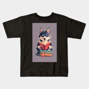 Siberian husky reading book Kids T-Shirt